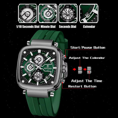 Reward Green Chronograph Luxury Sports Men's Watch